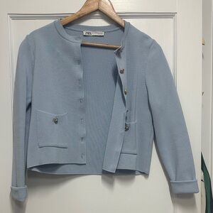Zara Light Blue Cropped Button Cardigan
